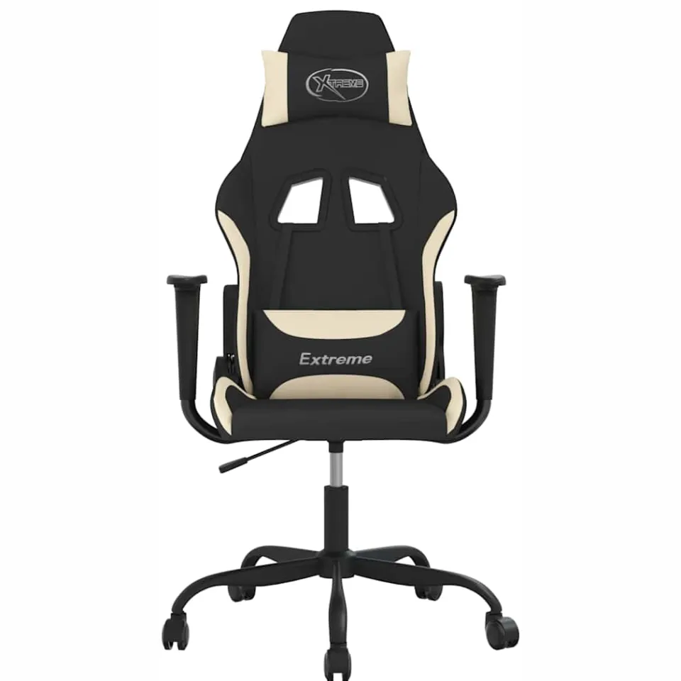 vidaXL Massage gamestoel stof zwart en crèmekleurig
