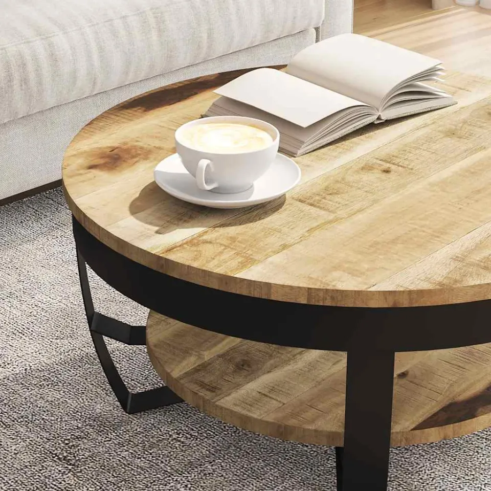 vidaXL Salontafel 65x32 cm massief ruw mangohout bruin, foto 4