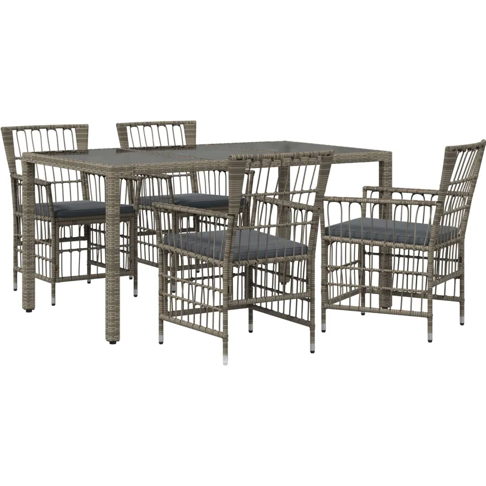 vidaXL Buiten eettafelset 5 st Grijs poly rattan, foto 3