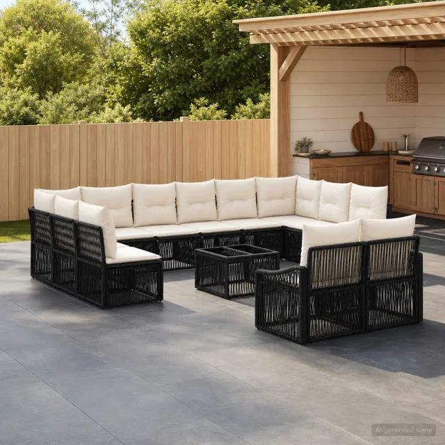 vidaXL Tuinbankenset 13 st Zwart poly rattan, foto 2