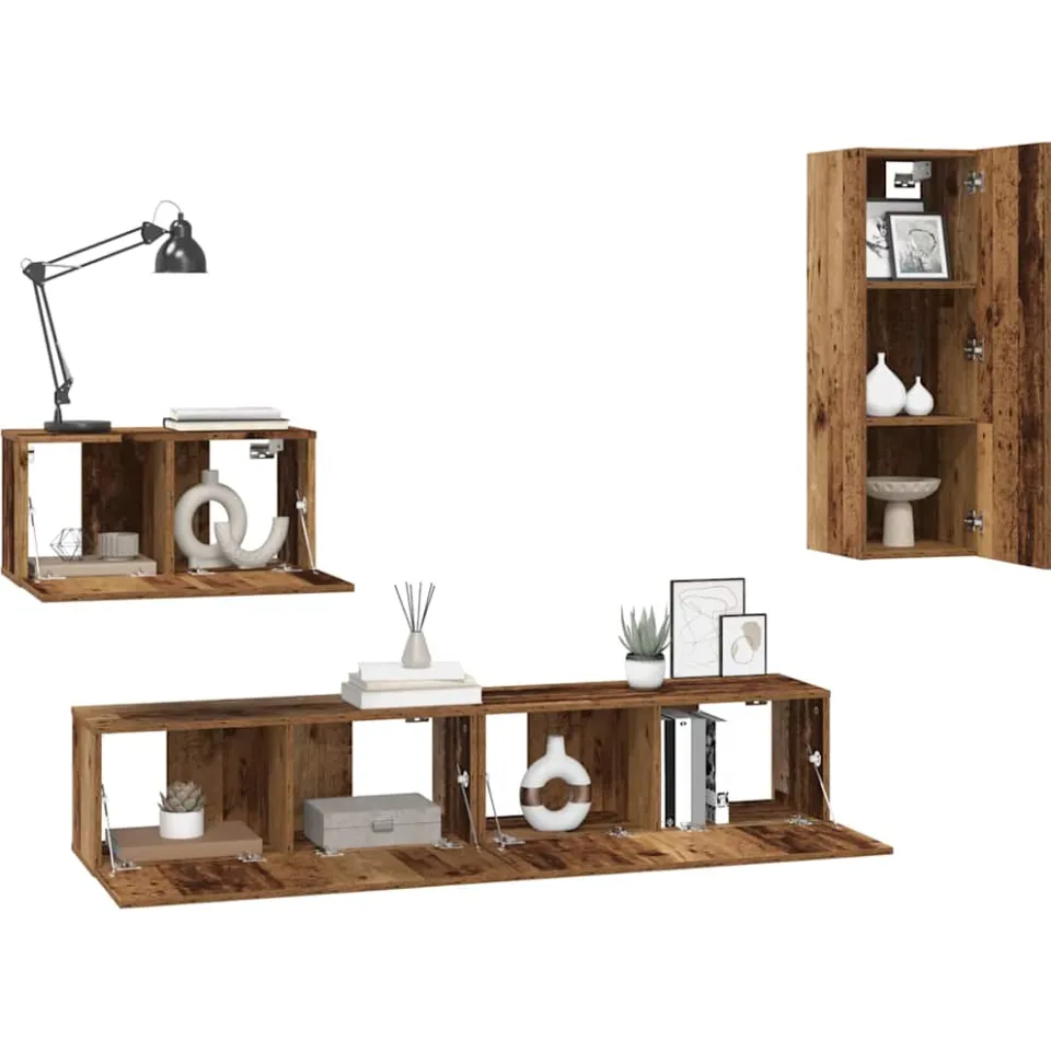vidaXL Wand TV Kast 4 st Oud Hout Bewerkt hout Bruin