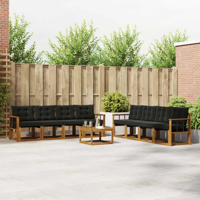 vidaXL Buiten bankenset 9 st 8-zits Naturel en Zwart