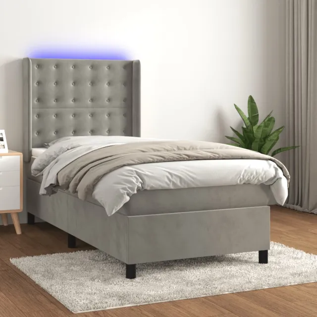 vidaXL Boxspring met matras en LED fluweel lichtgrijs 100x200 cm grijs