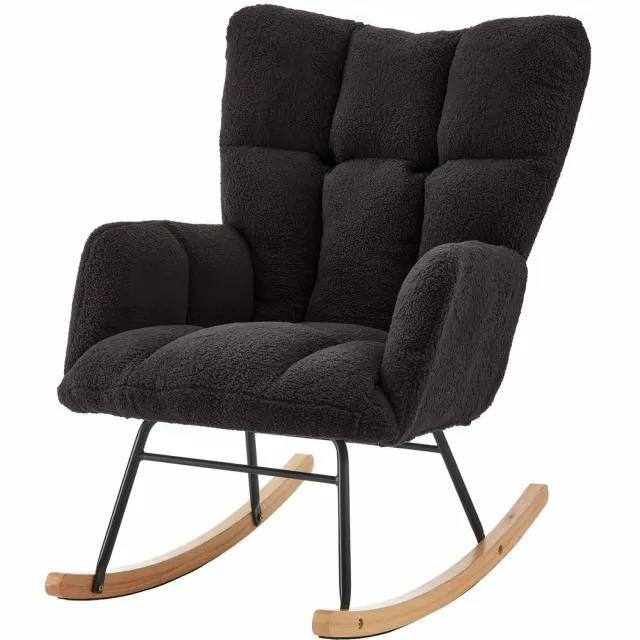 MUVANO Schommelstoel - Relaxstoel - Scandinavische Stoel-Moderne Schommelstoel – Zachte Stof –Houten Poten – Metalen Frame - Stabiel - Woonkamer - 69x89x101 cm- 1 Stuk-Donkergrijs