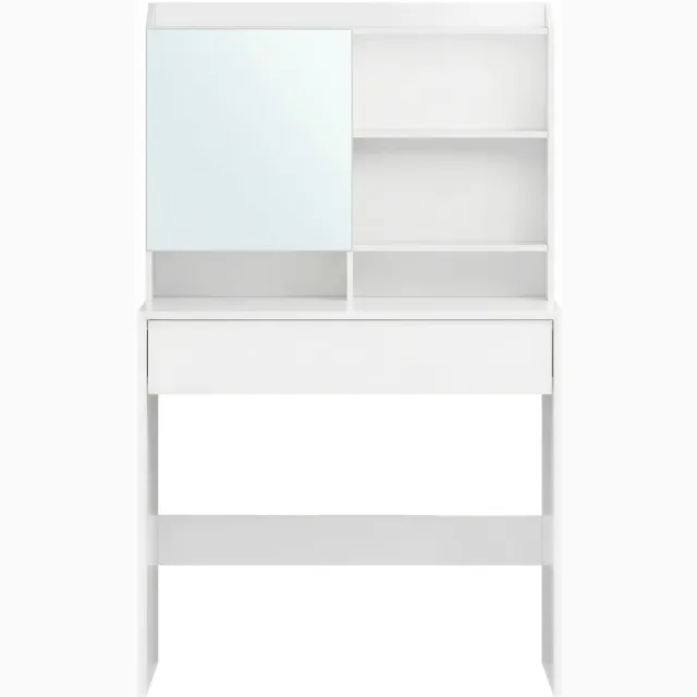 Vasagle Kaptafel - Make up tafel - Met Spiegel - 1 Lade - Verstelbare Planken - Modern Design Wolkenwit
