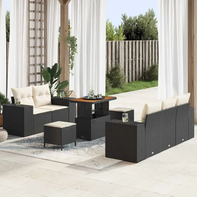 vidaXL Tuinbankenset 8 pcs Zwart poly rattan