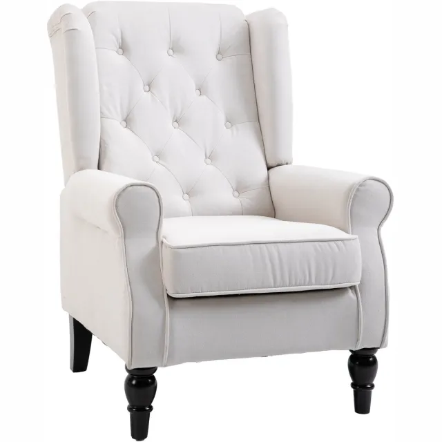 Homona Oorfauteuil met knoopdetails - Met schuimrubberen vulling - 74 x 86 x 102 cm - Crèmewit