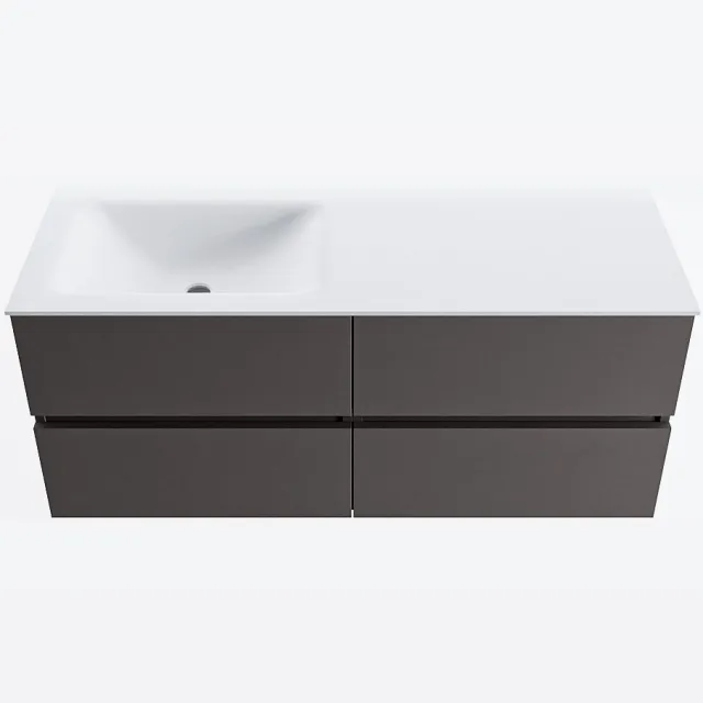 Mondiaz VICA 120cm badmeubel onderkast Dark Grey 4 lades. Wastafel CLOUD links zonder kraangat, kleur Talc.