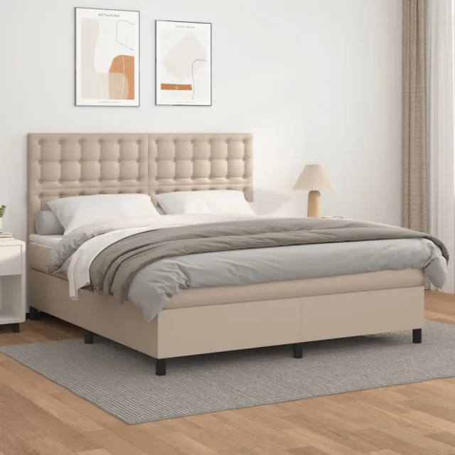 vidaXL Boxspring met matras kunstleer cappuccinokleurig 160x200 cm bruin