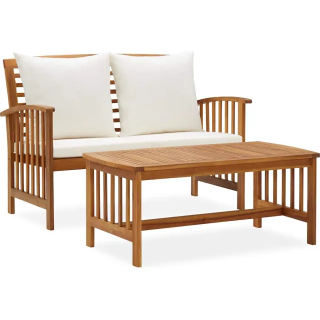 vidaXL 2-delige Loungeset met kussens massief acaciahout Wit