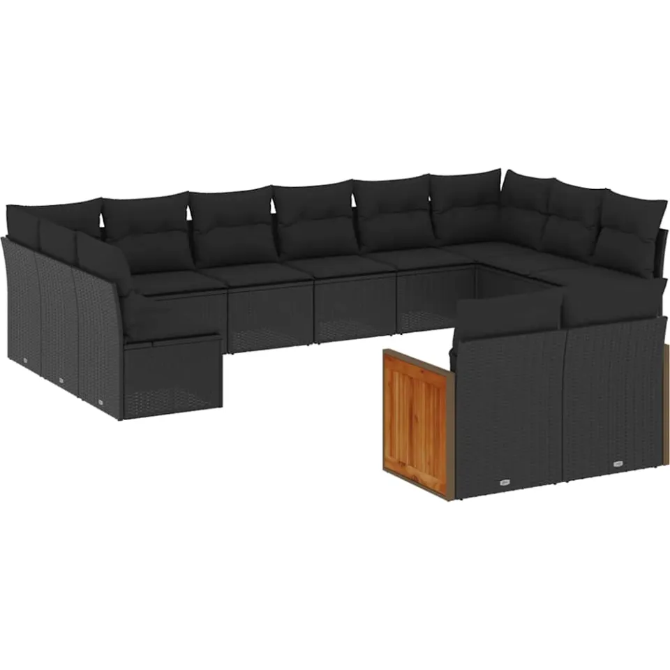vidaXL 12-delige Loungeset met kussens poly rattan zwart, foto 3