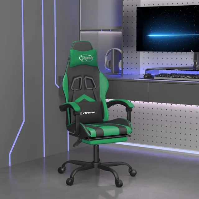 vidaXL Gamestoel - met - voetensteun - kunstleer - zwart - en - groen zwart en groen