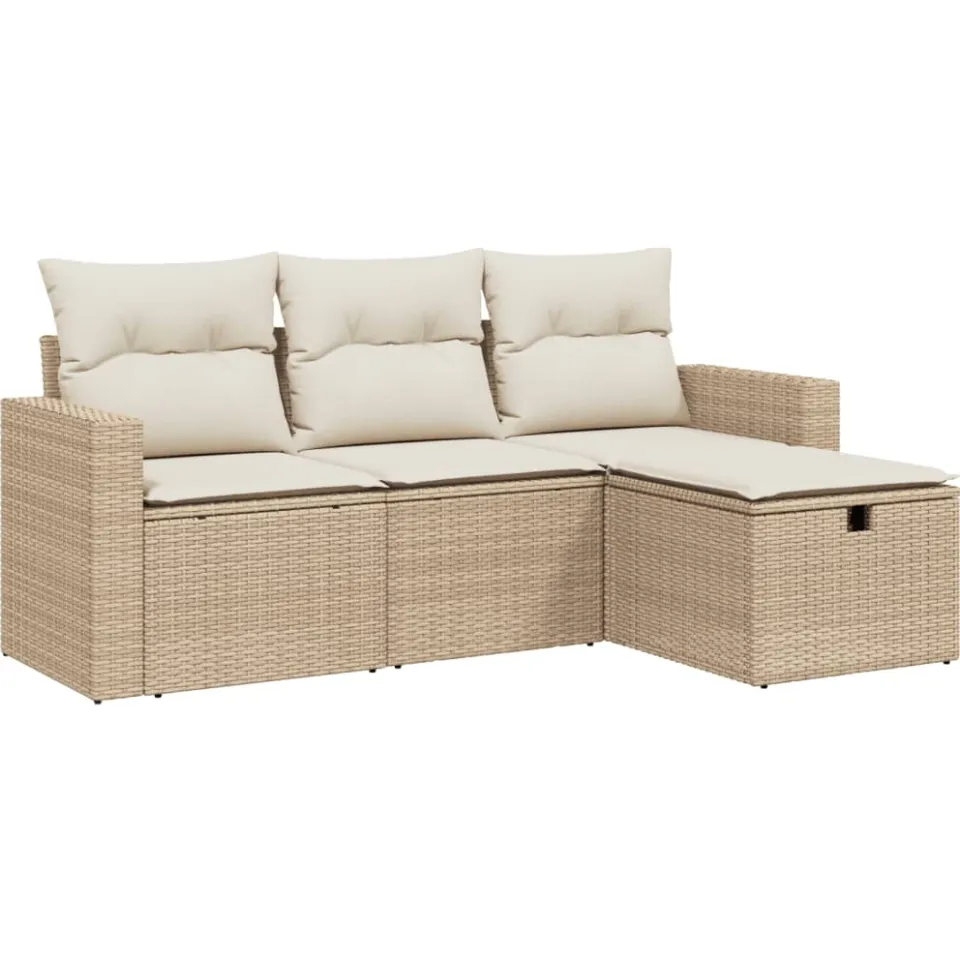 vidaXL 4-delige Loungeset met kussens poly rattan beige, foto 3