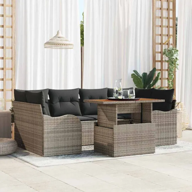 vidaXL Tuin Sofa Set 7 st Grijs Poly riet, foto 2