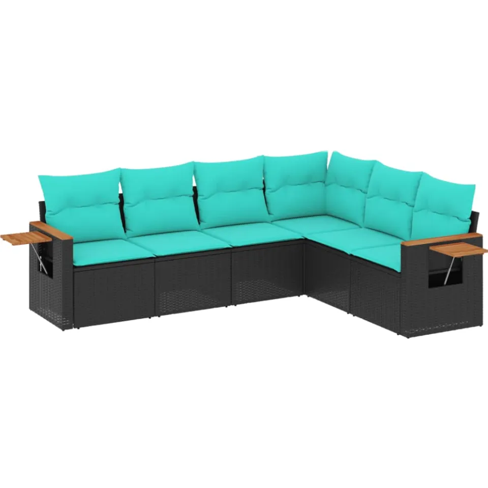 vidaXL 6-delige Loungeset met kussens poly rattan zwart, foto 3