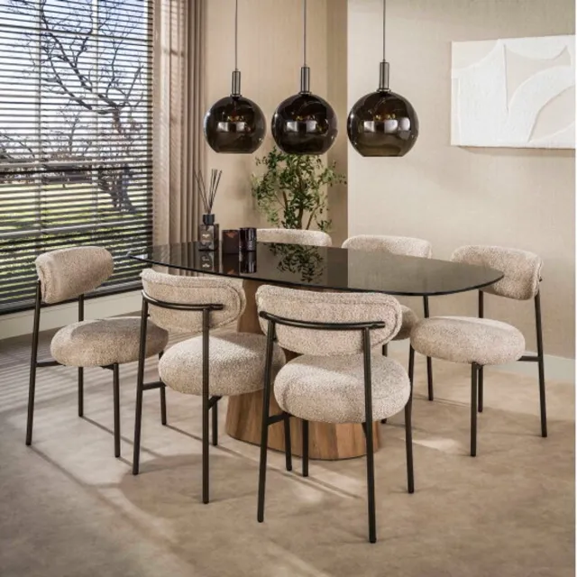 Meubelplaats Eettafel Tinto Centro Deens ovaal 215x105 cm - Brons glas Bruin