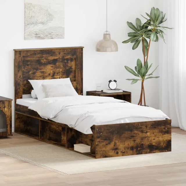 vidaXL Bedframe Gerookt eiken 75 x 190 cm Bewerkt hout Bruin