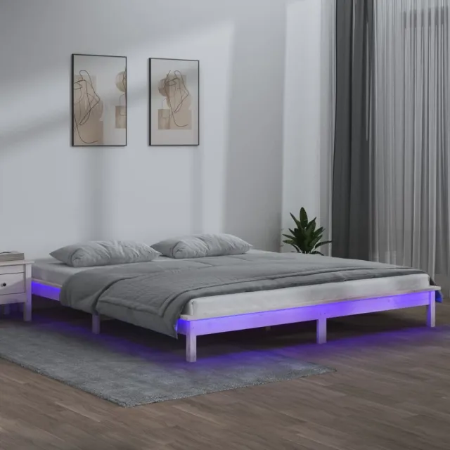 vidaXL Bedframe LED massief hout wit 200x200 cm