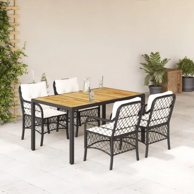 vidaXL 5-delige Tuinset met kussens poly rattan zwart