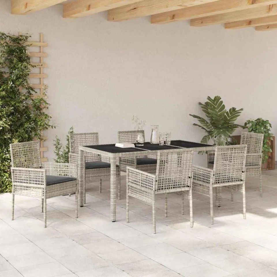 vidaXL Tuin eettafelset 7 st Lichtgrijs poly rattan, foto 4