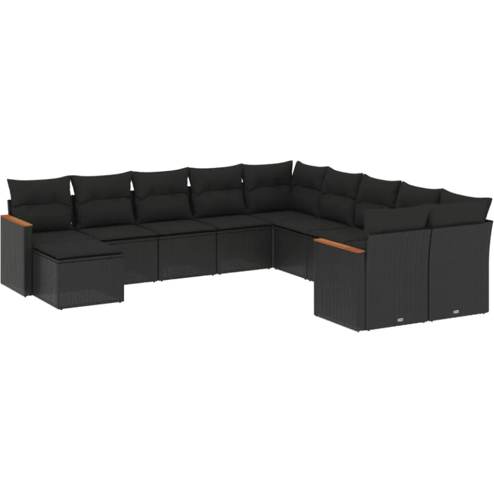 vidaXL 11-delige Loungeset met kussens poly rattan zwart, foto 3