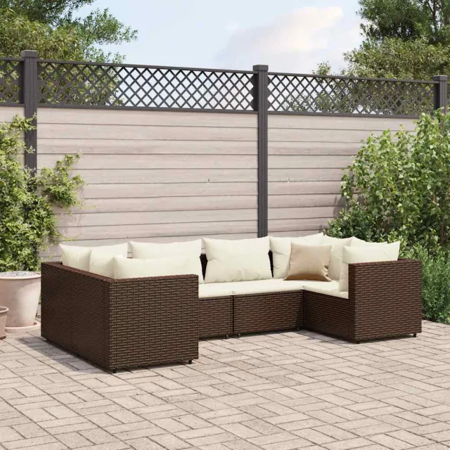 vidaXL 6-delige Loungeset met kussens poly rattan bruin, foto 2