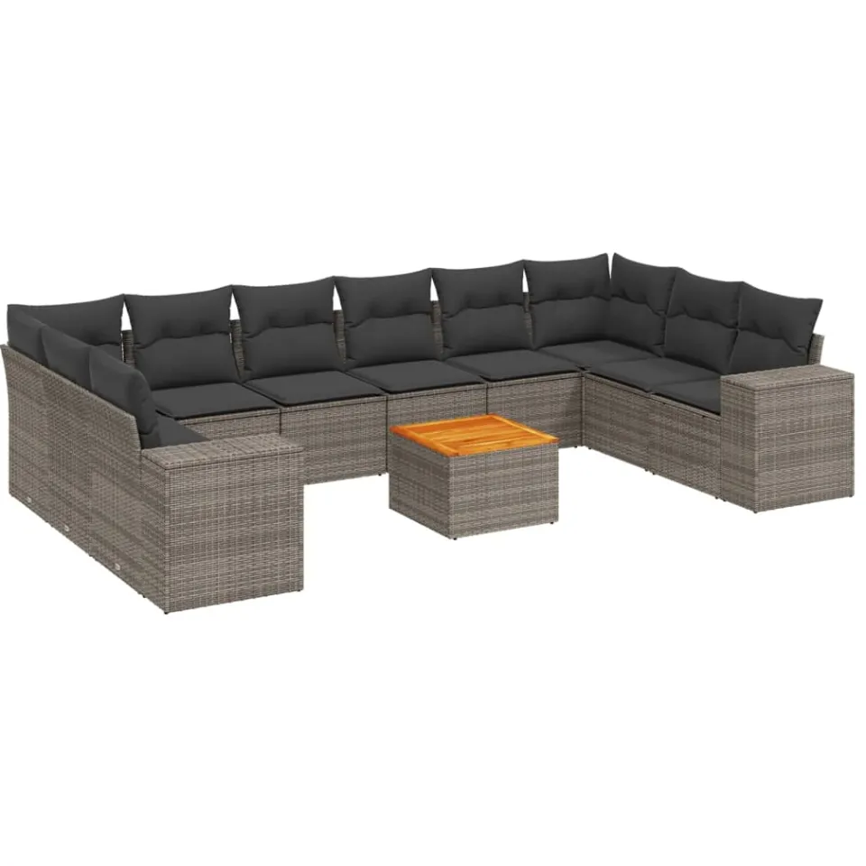 vidaXL 11-delige Loungeset met kussens poly rattan grijs, foto 3