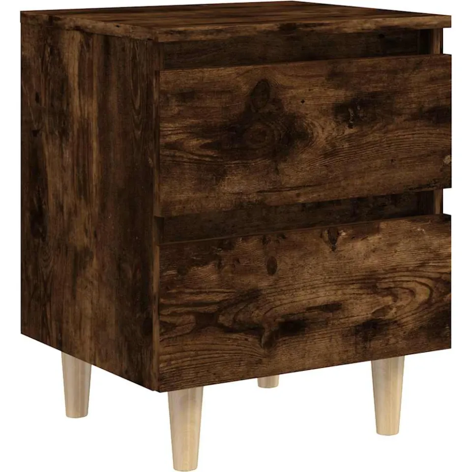 vidaXL Nachtkastjes 2 st met houten poten 40x35x50 cm gerookt eiken, foto 4