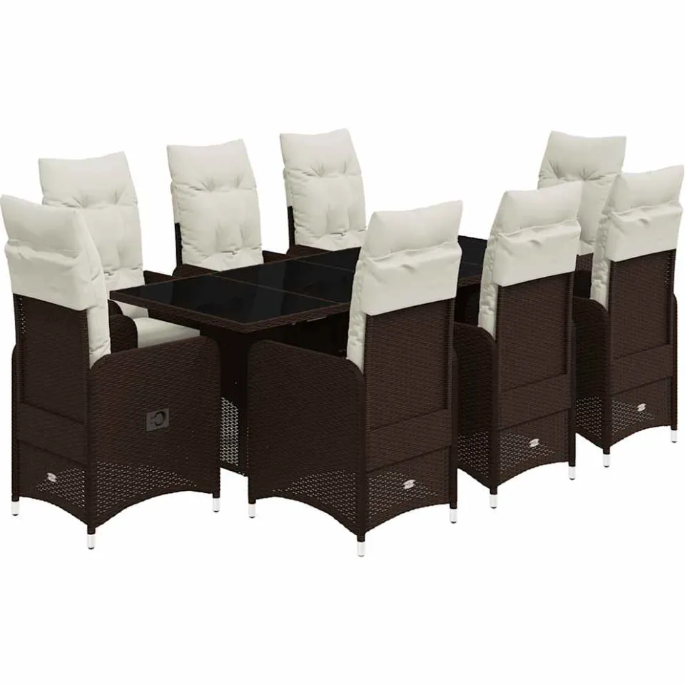 vidaXL 9-delige Bistroset met kussens poly rattan bruin