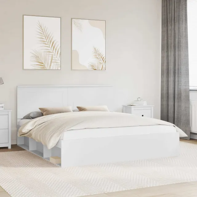 vidaXL Bedframe met hoofdeinde Wit 200 x 200 cm Massief grenenhout
