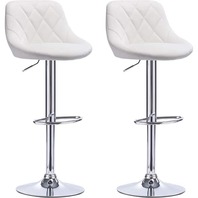 Happyment Designer Barkruk Lica - Met rugleuning - Stevig - Ergonomische barstoel - Zithoogte 60 - 82cm - Wit - Set van 2 - Keuken en bar - In hoogte verstelbaar