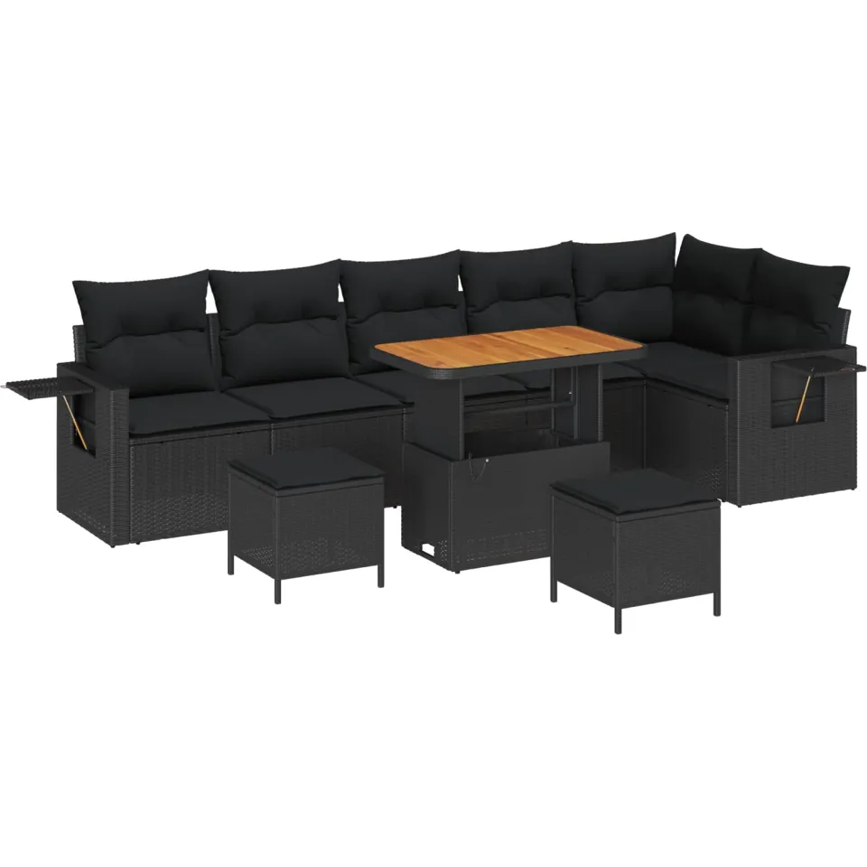 vidaXL Tuinbankenset 9 st Zwart poly rattan, foto 4