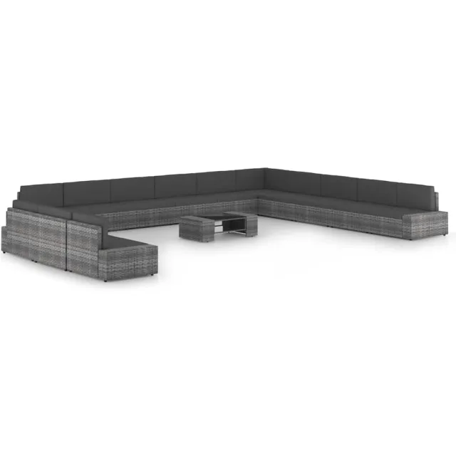 vidaXL 14-delige Loungeset met kussens poly rattan grijs