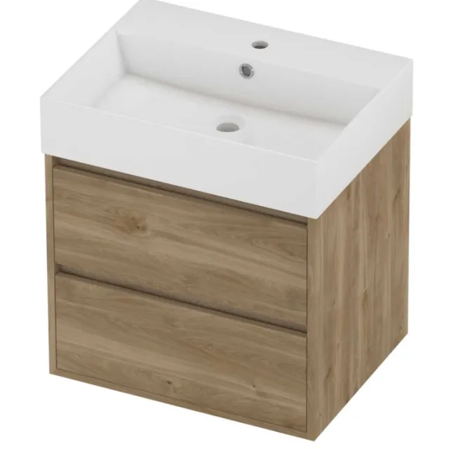 Proline Zara Badmeubelset Porselein Loft 1 Kraangat Greeploos 60x46x65 cm Glans Wit Cider Oak Eiken