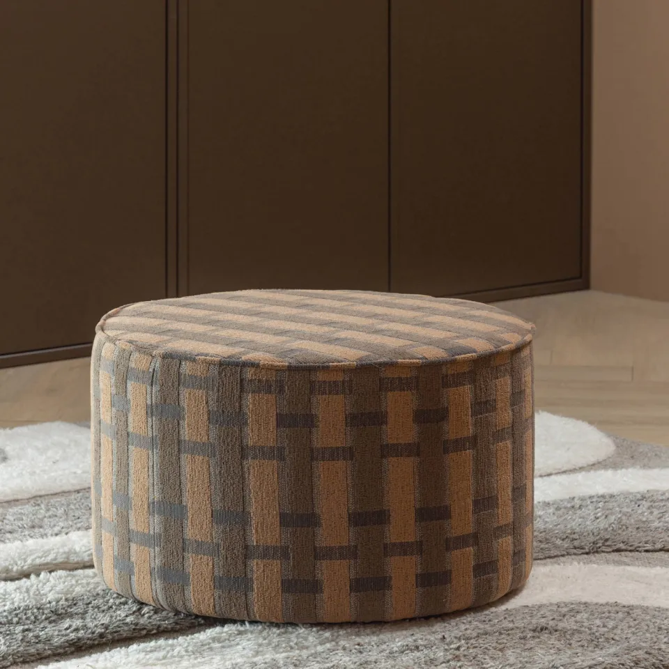 WOOOD Sarli Poef Laag Dessin - Chenille - Naturel/Beige - 36x60x60, foto 2