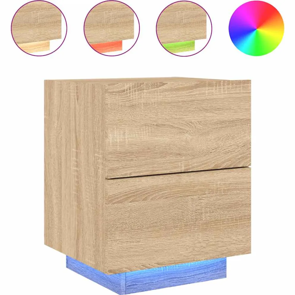 vidaXL Nachtkastje met LED-verlichting bewerkt hout sonoma eikenkleur, foto 4