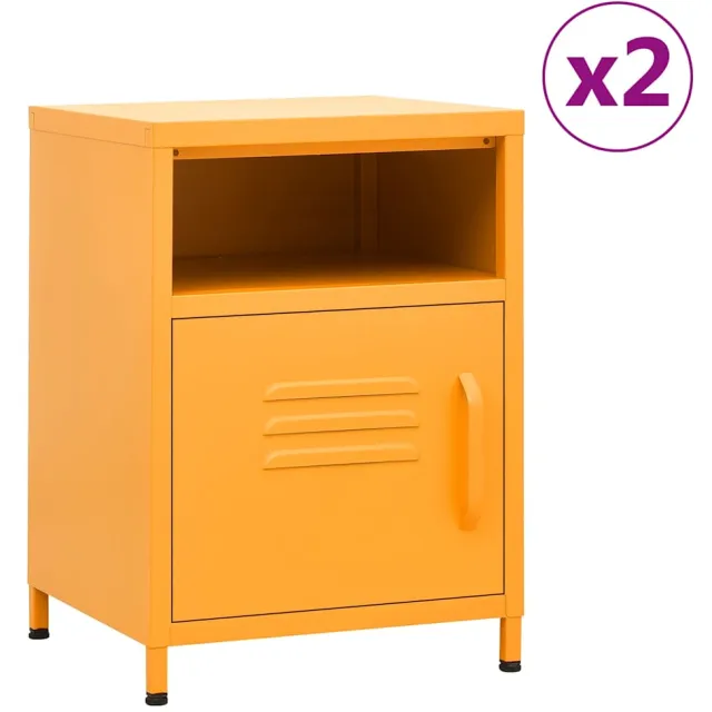 vidaXL Nachtkastjes 2 st 35x35x51 cm staal mosterdgeel, foto 2