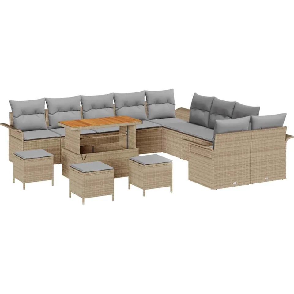 vidaXL Tuinbankenset 14 st Beige poly rattan, foto 4