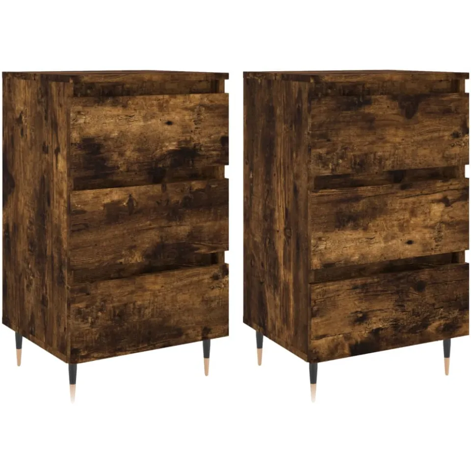 vidaXL Nachtkastjes 2 st 40x35x69 cm bewerkt hout gerookt eikenkleurig, foto 3