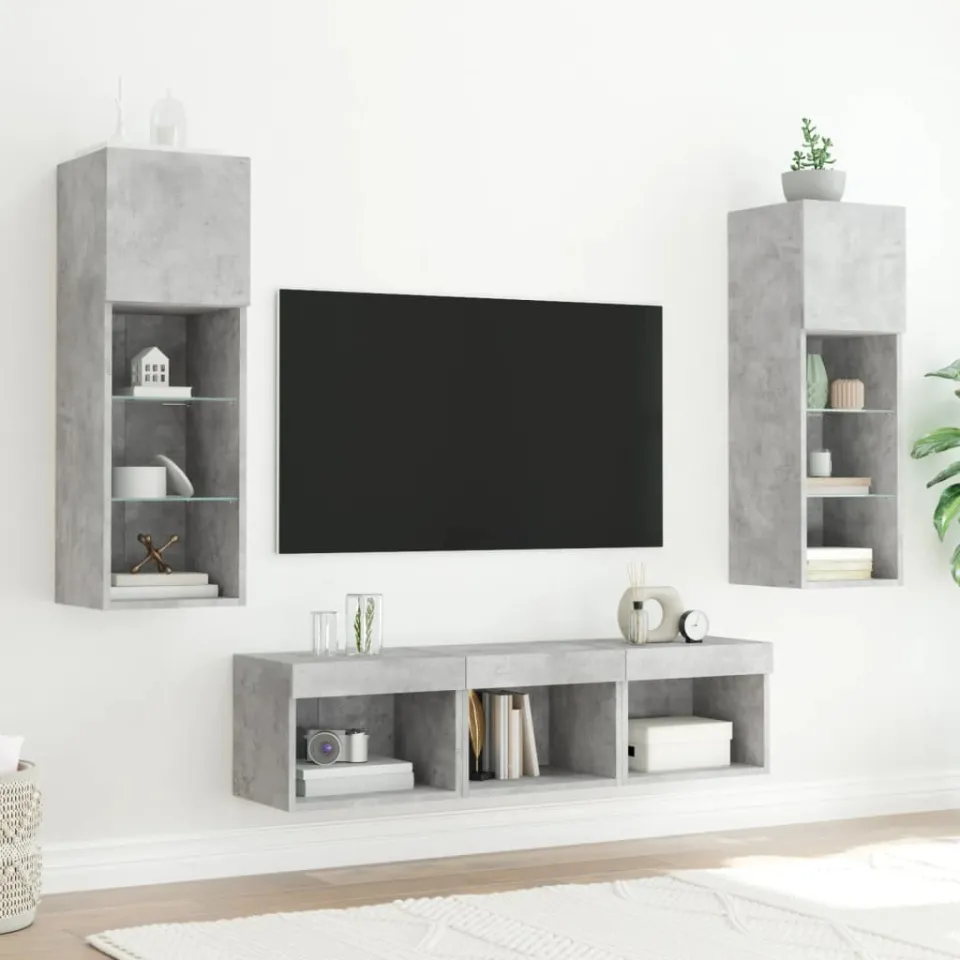 vidaXL 5-delige Tv-wandmeubelset met LED bewerkt hout betongrijs grijs, foto 3