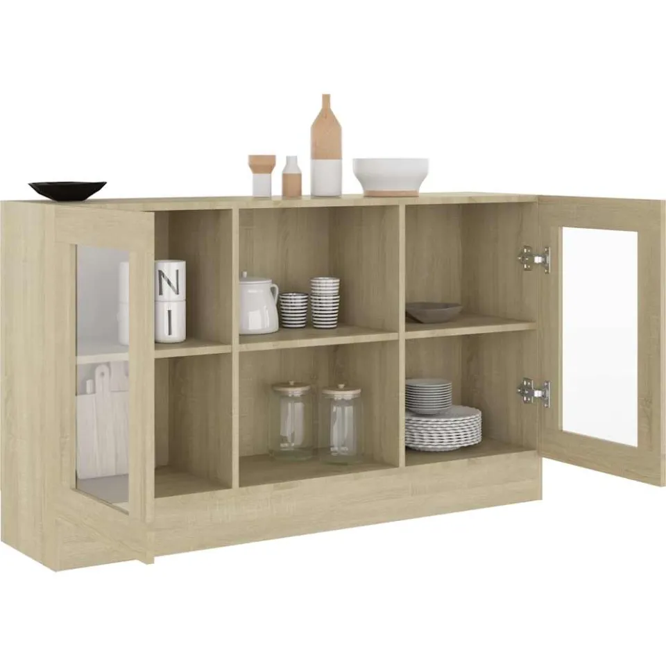 vidaXL Vitrinekast 120x30,5x70 cm bewerkt hout sonoma eikenkleurig Bruin
