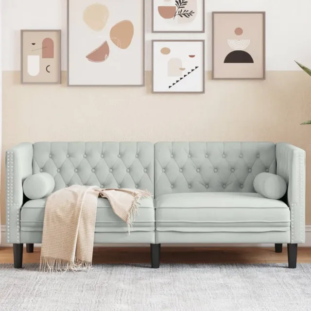 vidaXL Tweezitsbank Chesterfield-stijl en bolsters fluweel lichtgrijs
