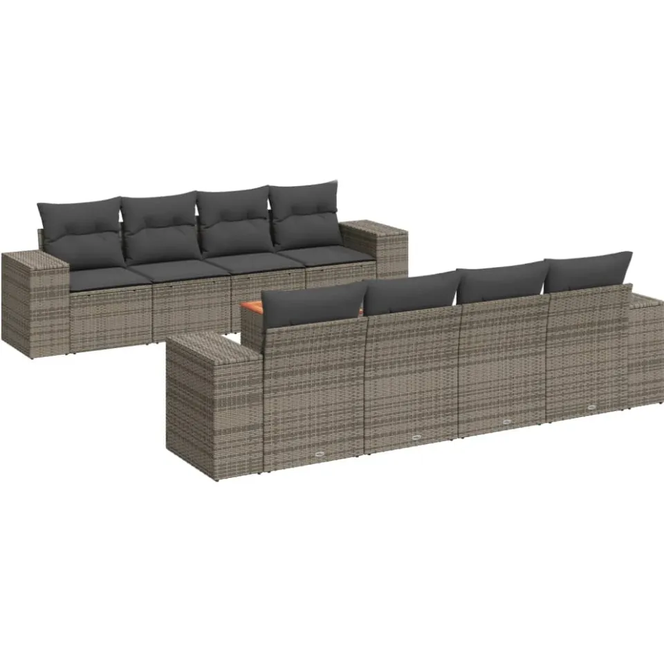 vidaXL 9-delige Loungeset met kussens poly rattan grijs, foto 3