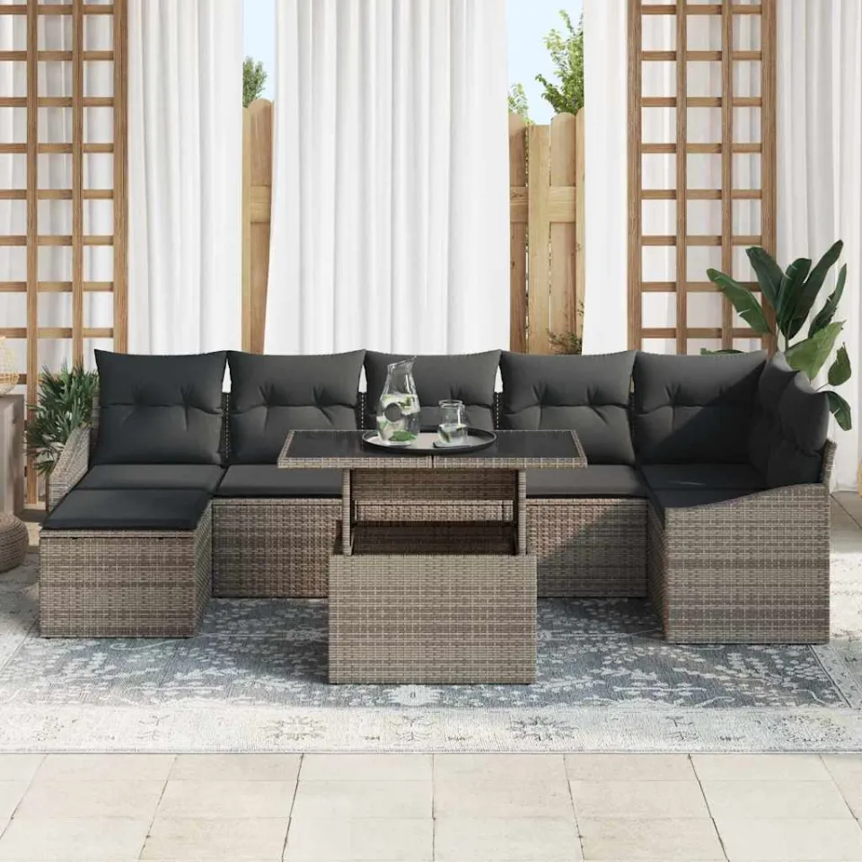 vidaXL Tuin Sofa Set 8 st Grijs poly rattan, foto 2
