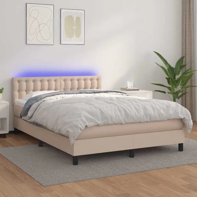 vidaXL Boxspring met matras en LED kunstleer cappuccinokleur 140x190cm bruin