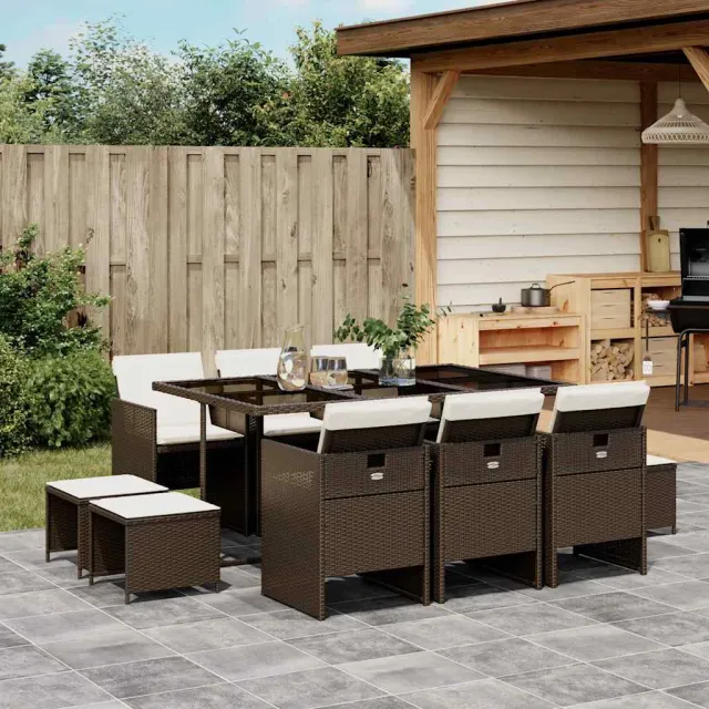 vidaXL 11-delige Tuinset met kussens poly rattan bruin, foto 2