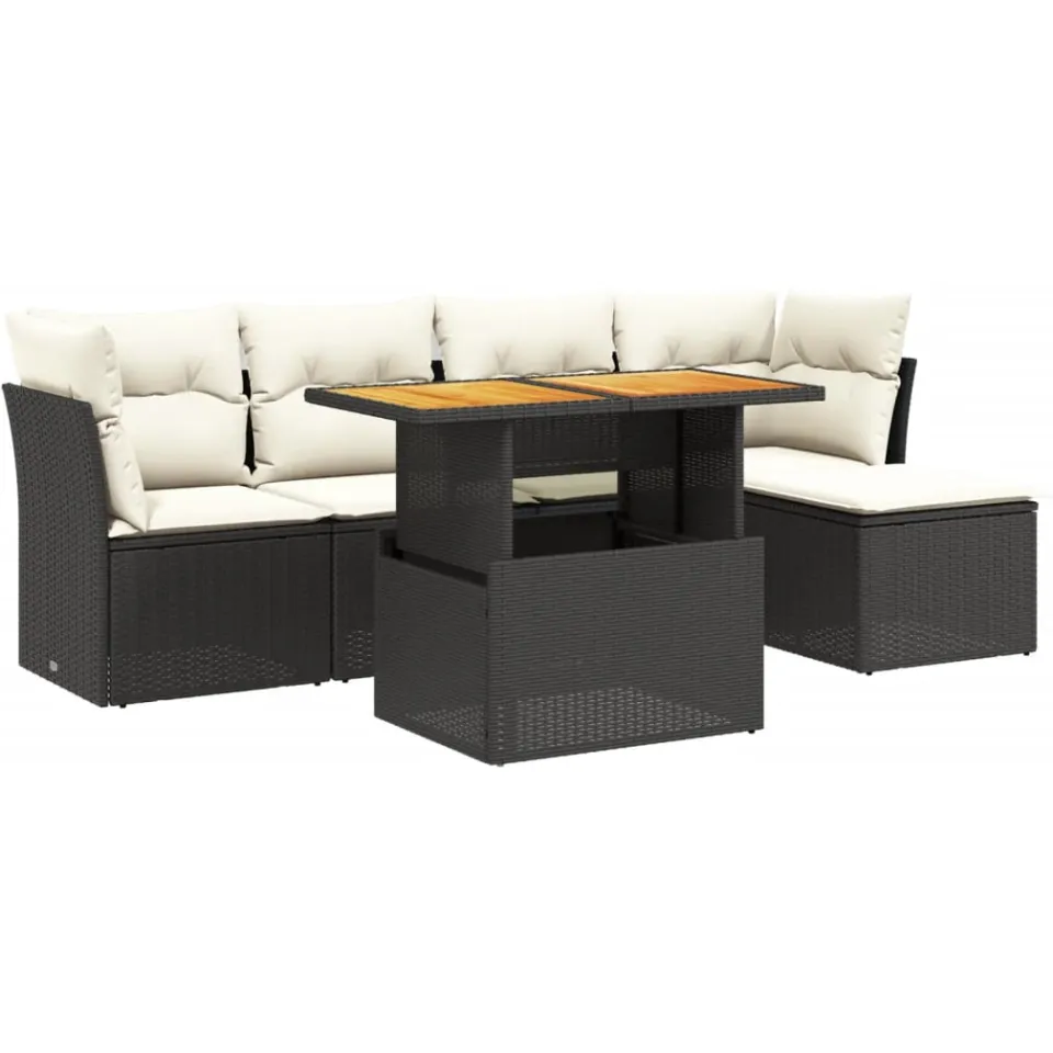 vidaXL 6-delige Loungeset met kussens poly rattan zwart