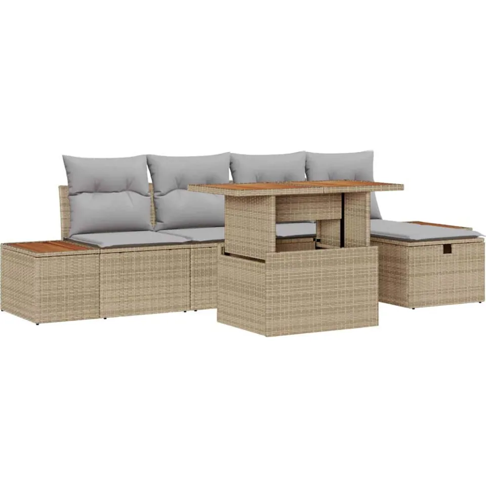 vidaXL Tuinbankenset 6 st Beige poly rattan