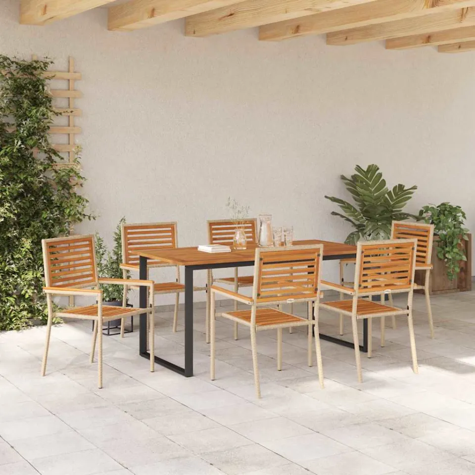 vidaXL Tuin eettafelset 7 st Beige Massief Acaciahout, foto 3