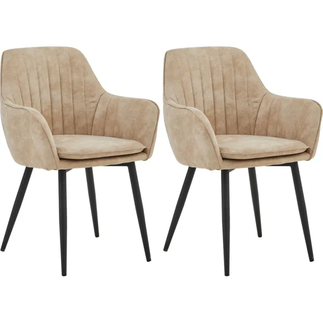 Colenis Lavinia Eetkamerstoel - Set Van 2 - Beige - Microfiber Stof - Met armleuning